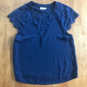 Navy Lace Short Sleeve Top